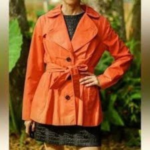 Banana Republic belted trench rain coat jacket cotton orange salmon lined Size M